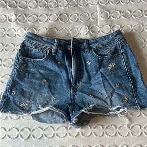 Embroidered Blue Denim Shorts